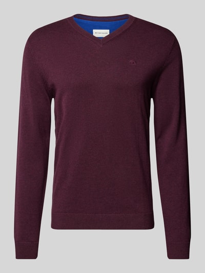 Tom Tailor Regular fit gebreide pullover met V-hals Bordeaux - 2