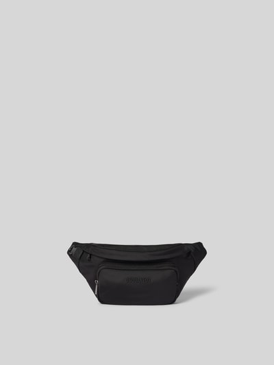 Produktfoto, Bauchtasche mit Label-Detail von Dsquared2 in Schwarz, Reißverschlusstaschen, verstellbarer Riemen, glatte Textur, neutraler Hintergrund