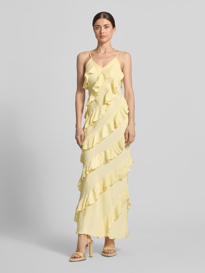 VERO MODA Nauwsluitende maxi-jurk met ruches model 'ICELYN' Lichtgeel - 4