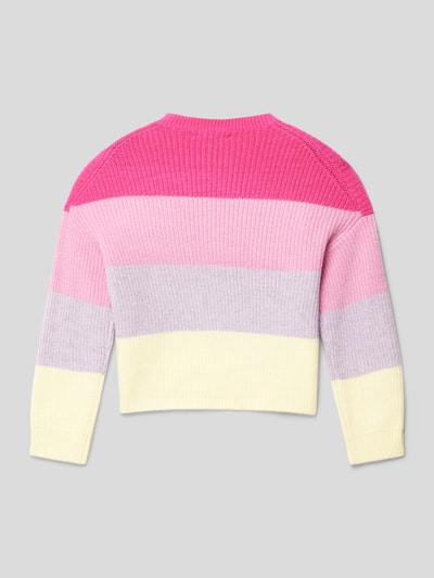 Only Gebreide pullover met blokstrepen, model 'ANDY' Fuchsia - 3