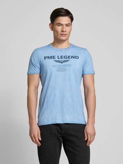 PME Legend T-Shirt mit Label-Print Rauchblau 4