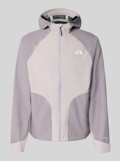 Produktfoto, Regenjacke mit Logo von The North Face in Flieder und Hellgrau, Reißverschluss, Regular Fit, glatte Textur, Kapuze, Herrenmodell