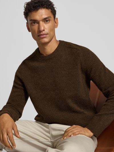 SELECTED HOMME Regular fit gebreide pullover met mix van alpaca en wol, model 'RAI' Chocoladebruin - 3