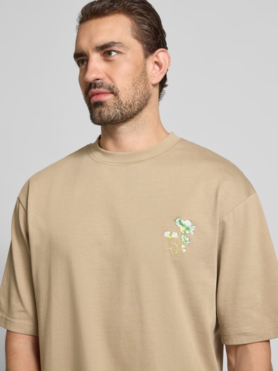 ANNARR T-shirt met motiefstitching, model 'OKHOLM' Zand - 3