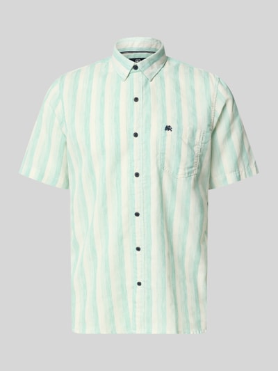 Produktfoto, Regular Fit Freizeithemd mit Kentkragen und Brusttasche von Lerros, gestreiftes Baumwollmischgewebe in Mint und Weiß, glatte Textur, kurze Ärmel