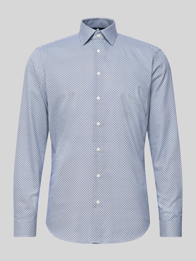 Produktfoto, Regular Fit Business Hemd aus Baumwolle mit Kentkragen von Christian Berg Men in Blau mit feinem Muster, Knopfleiste, glatte Struktur