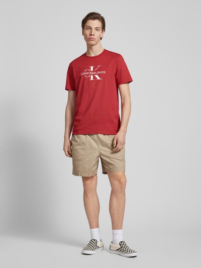 Calvin Klein Jeans T-shirt met logoprint Donkerrood - 1