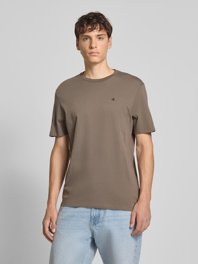 Calvin Klein Jeans T-shirt met geribde ronde hals Leem - 4