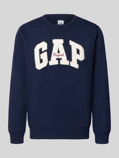 Produktfoto, Sweatshirt mit Logo und Rundhalsausschnitt von GAP in Dunkelblau, Baumwoll-Mix, Regular-Fit, weißes Logo vorne.