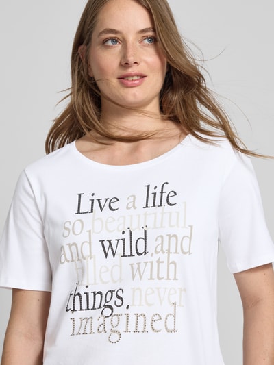 monari T-shirt met statementprint en met siersteentjes Ecru - 3