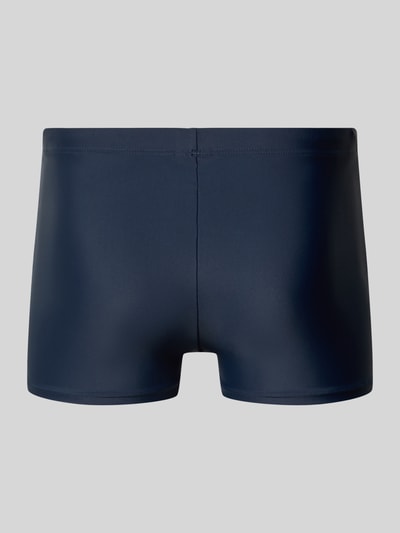 Produktfoto, Slim Fit Badehose mit elastischem Bund von Schiesser in Dunkelblau, glatte Textur, Zierbesatz, elastischer Material-Mix