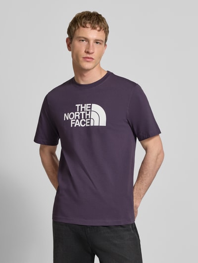 Männermodel trägt Regular Fit T-Shirt mit Logo-Print Modell 'Evolution' von The North Face aus Baumwoll-Mix, Kurzarm, Rundhalsausschnitt, Ganzkörperansicht von vorne.