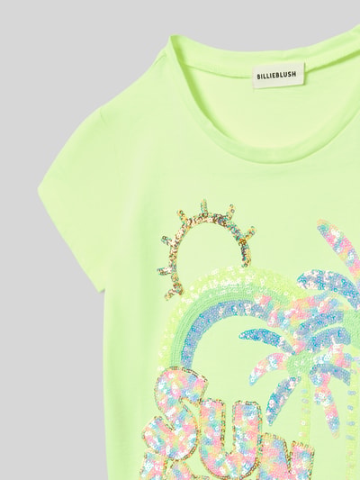 Produktfoto, Regular Fit T-Shirt mit Pailettenbesatz von BILLIEBLUSH, dziecięcy t-shirt z bawełny, krój regular fit, cekinowe obszycie, okrągły dekolt, długość tyłu w rozmiarze 116: 39 cm