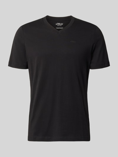 Productfoto, zwart Regular Fit T-shirt uit pure katoen van s.Oliver RED LABEL, glad oppervlak met V-hals, simpele look