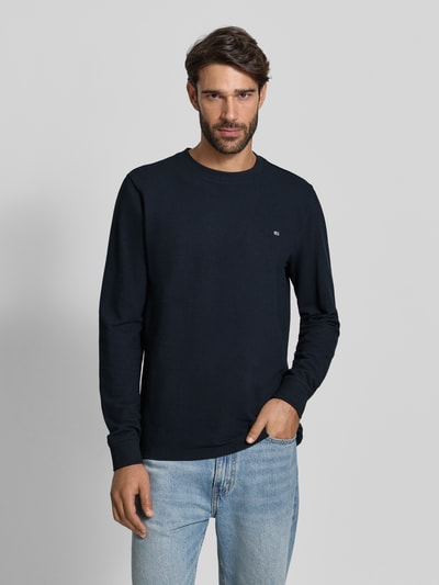 Christian Berg Men Shirt met lange mouwen, structuurmotief en ronde hals Marineblauw - 4