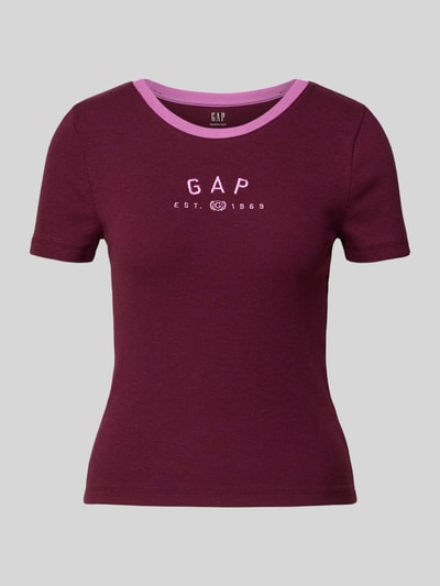 GAP T-shirt z logo i okrągłym dekoltem Bordowy 2