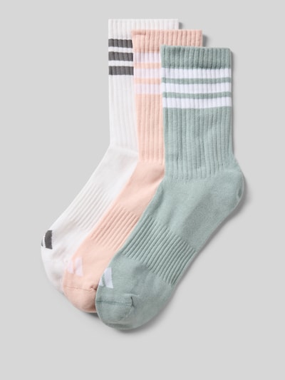 Produktfoto, Socken mit Label-Print im 3er-Pack von adidas Sportswear, mieszanka bawełny, dopasowany krój, prążkowane wykończenie, zestaw 3 szt.
