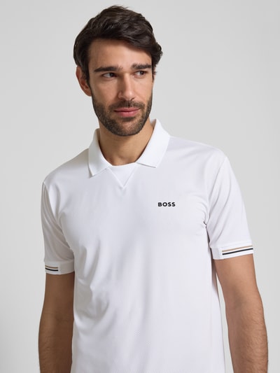 BOSS Green Slim fit poloshirt met labelopschrift, model 'Palle Mesh' Wit - 3