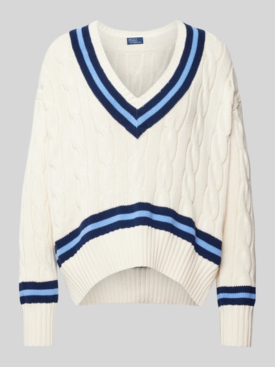 Polo Ralph Lauren Strickpullover mit Zopfmuster Modell 'CRICKET' Ecru 2