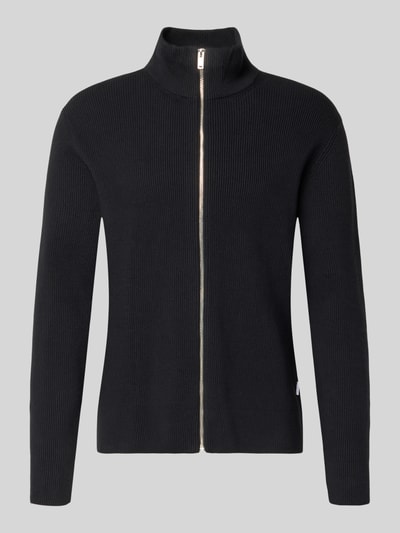 Produktfoto, Cardigan mit Stehkragen und Reißverschluss von Lindbergh in Schwarz, Regular Fit, Ripp-Optik, Baumwoll-Mix, Vorderansicht