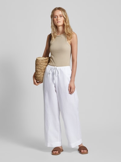 MSCH Copenhagen Wide leg linnen broek met elastische band, model 'Mirilla' Offwhite - 1