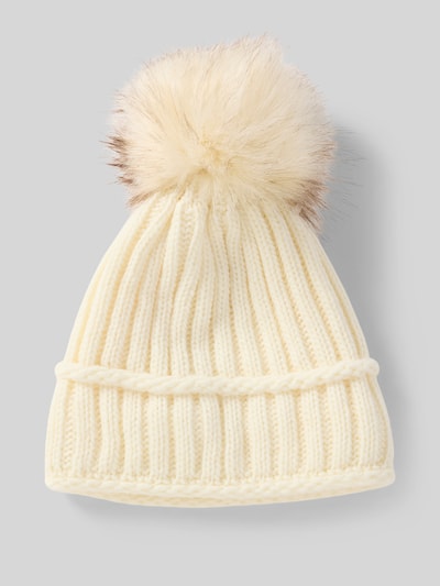 Kurt Beines Strickmütze mit Woll-Anteil und Bommel Offwhite 1