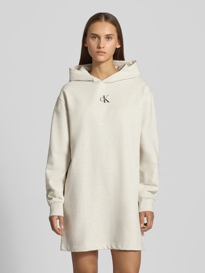 Calvin Klein Jeans Relaxed Fit Hoodie-Kleid mit Logo-Stitching Modell 'Terry' Hellgrau 4