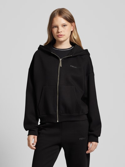 Review Oversized sweatjack met labelprint Zwart - 4