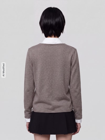 s.Oliver RED LABEL Regular Fit Pullover aus Baumwoll-Viskose-Mix Taupe Melange 5