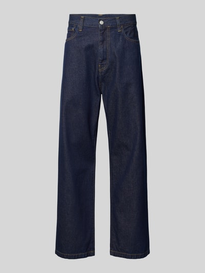 Produktfoto, Jeansy z wpuszczanymi kieszeniami Model 'Landon Pant Robertson' od Carhartt Work In Progress, bawełna, krój relaxed fit, szerokość w rozmiarze 32: 44 cm, długość wewnętrzna nogawki w rozmiarze 32: 78 cm, kolor ciemnoniebieski, proste nogawki, wyraźna struktura materiału