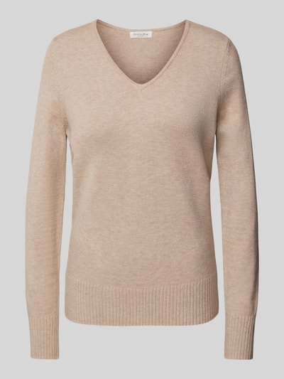 Christian Berg Woman Regular Fit Strickpullover mit V-Ausschnitt Metallic Beige Melange 2