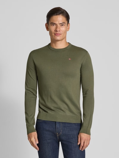 Napapijri Regular fit shirt met lange mouwen en logostitching, model 'Droz' Olijfgroen - 4