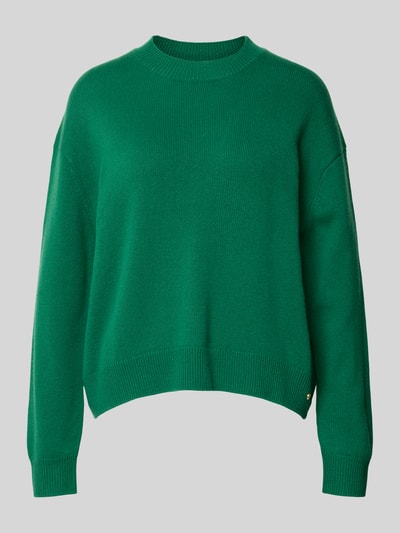Produktfoto, Oversized Pullover aus reinem Kaschmir van Anine Bing in groen, tricotlook, ribboorden, opstaande kraag, ruglengte bij maat S 55 cm