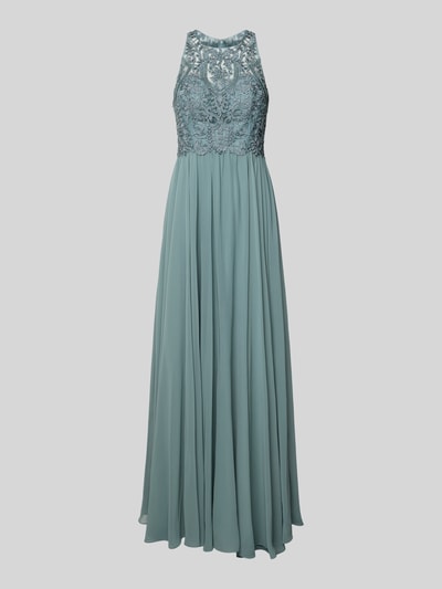 Produktfoto, Abendkleid mit Strasssteinen von LAONA, aus Tüll, taillierter Schnitt, florale Spitze, ärmellos, Rundhalsausschnitt, 148 cm Rückenlänge, blickdichter Unterrock, Nahtreißverschluss am Rücken, Farbe Mint, feine Textur