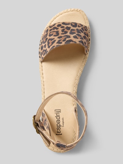 Produktfoto, Sandalette im Animal-Look Modell 'NIMES LEO' von Espadrij, abgerundete Spitze, Riemen mit Dornschließe, beige-braun, 2 cm Absatzhöhe, Schafthöhe 10 cm, Schaftweite 10 cm, Leo-Print, strukturierte Sohle