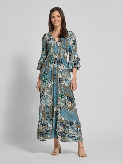 Apricot Maxikleid aus Viskose mit Trompetenärmeln Petrol 4