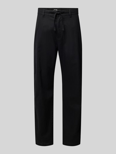 Produktfoto, schwarze Relaxed Fit Hose aus Leinen-Baumwoll-Mix von s.Oliver RED LABEL, unifarben, mit Gürtelschlaufen und Eingrifftaschen