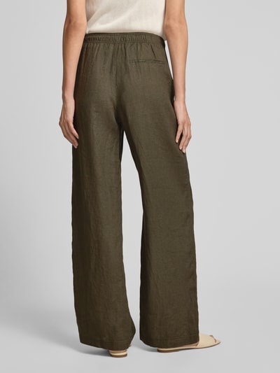 OPUS Wide leg linnen broek met elastische band, model 'Mileni' Olijfgroen - 5