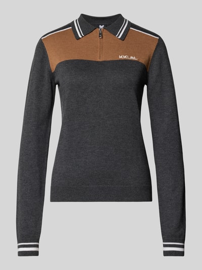 Karo Kauer Slim Fit Strickpullover aus Viskose-Mix mit Kaschmir-Anteil Dunkelgrau Melange 1