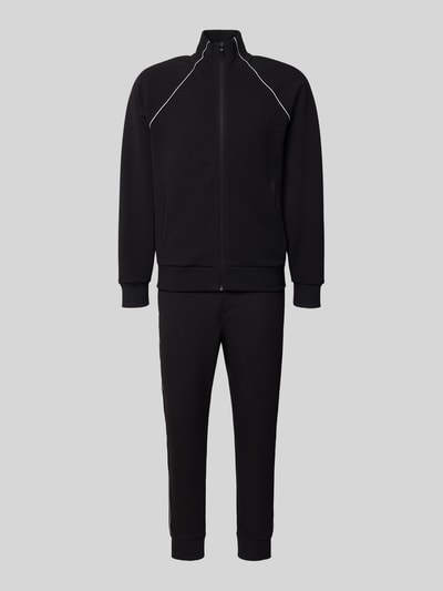 Produktfoto, Regular Fit Sweat-Anzug aus Baumwoll-Mix Modell 'TRACKSUIT SET' van BOSS Green, zwart, unikleurig, piqué textuur, rits, tunnelkoord, label details, ribboorden, zijzakken