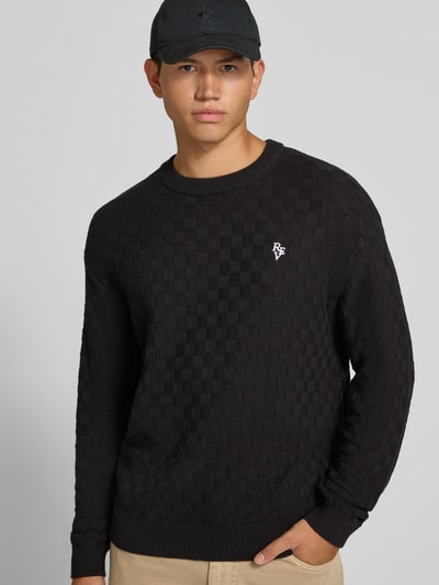 REVIEW Regular Fit Strickpullover aus reiner Baumwolle mit Label-Detail Black 3