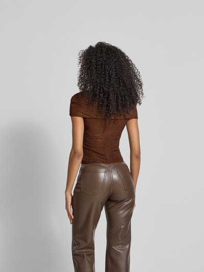 Self-Portrait Slim Fit T-Shirt mit Strasssteinbesatz Mittelbraun 5