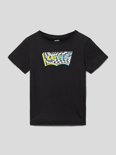 Levi’s® Kids T-shirt z nadrukiem z logo model ‘CHECKERED BATWING TEE’ Czarny 1