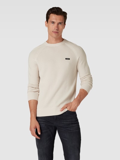 CK Calvin Klein Sweter z dzianiny z detalem z logo Beżowy 4