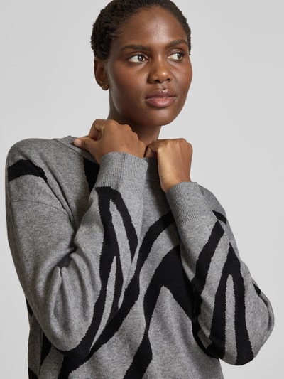 Vila Sweter z dzianiny z mieszanki wiskozy z okrągłym dekoltem Średnioszary 3