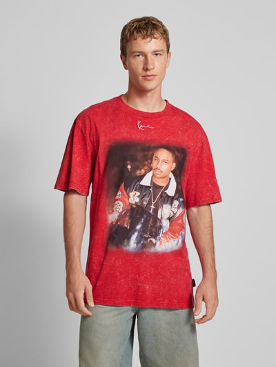 KARL KANI T-shirt met labelstitching, model 'Tiny' Rood - 4