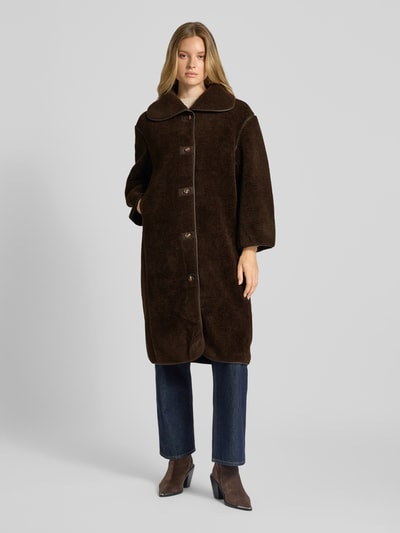 Neo Noir Lange jas van teddybont, model 'Carmen' Donkerbruin - 4