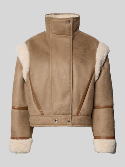 BOSS Orange Regular Fit Jacke in Lederoptik mit abnehmbaren Ärmeln Modell 'CHEERLEA' Hellbraun 2