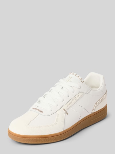 Productfoto, witte sneakers van leer met beige details en rubberen zool, Sneaker uit echt leer model 'CHARLIE W 1A' van Marc O'Polo, dames sneakers