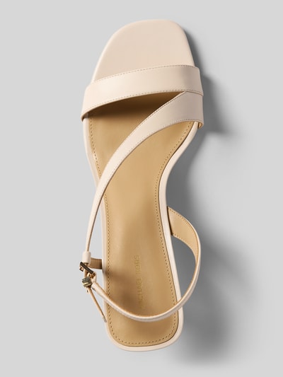 Produktfoto, Sandalette aus Leder Modell 'JAIDA KITTEN' von MICHAEL Michael Kors, naturalna skóra, pasek ze sprzączką, aplikacja z logo, obcas szpilka, wysokość obcasa: 5 cm w rozmiarze 40, kolor beżowy, proste linie, gładka faktura